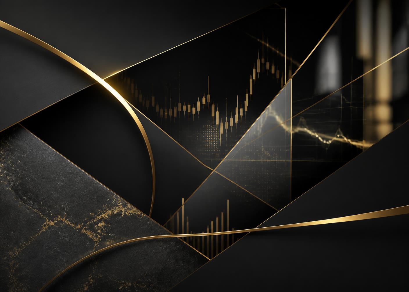 Abstract black and gold finance panels representing lending experience